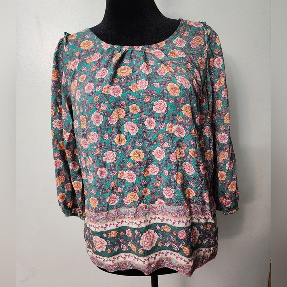 Lauren Conrad Teal Floral Shirt Size Medium - Picture 1 of 10
